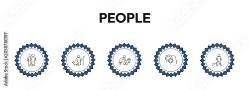 people outline icon set. snuggle, shepherd, babysitter and child, road crossing and more. linear vector collection. editable stroke