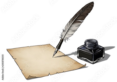 Quill, Inkwell, Parchment: A Timeless Illustration