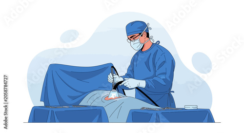 Surgeon Performing Laparoscopic Surgery with Modern Medical Equipment in Operating Room