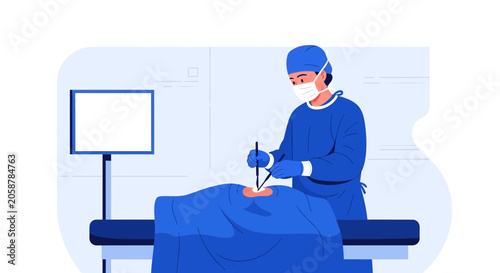 Surgeon Performing Laparoscopic Surgery with Monitor in Operating Room