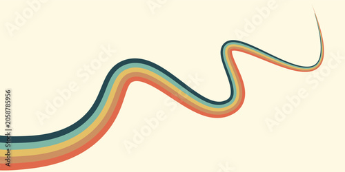 Abstract colorful 70s background vector. Vintage retro wallpaper with rainbow stripes and wavy lines. A 1970 color illustration suitable for posters, banners, decorative items and wall art.