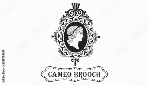Konstfotografi Very beautiful black-and-white engraved vector illustration featuring CAMEO BROO
