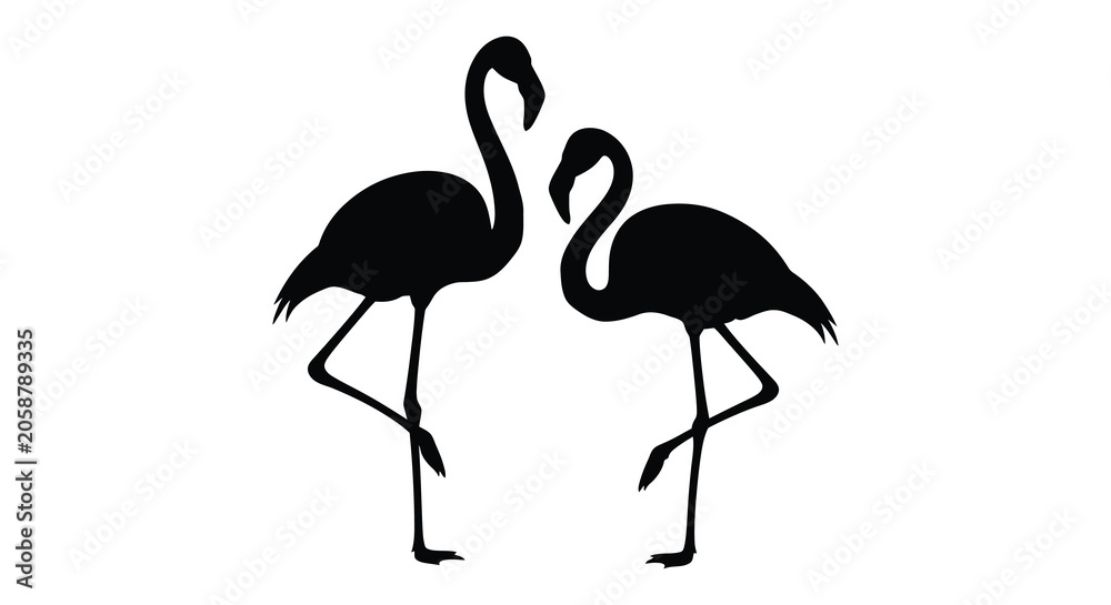 Obraz premium Flamingo Silhouette Pair Black Shapes Against White Background