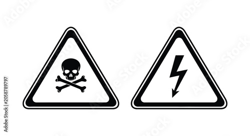Fotografía Toxic And Electrical Hazard Warning Signs Black And White Vector Illustration