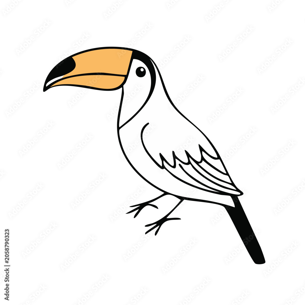 Fototapeta premium Cartoon Toucan Bird With Large Orange Beak Standing on White Background