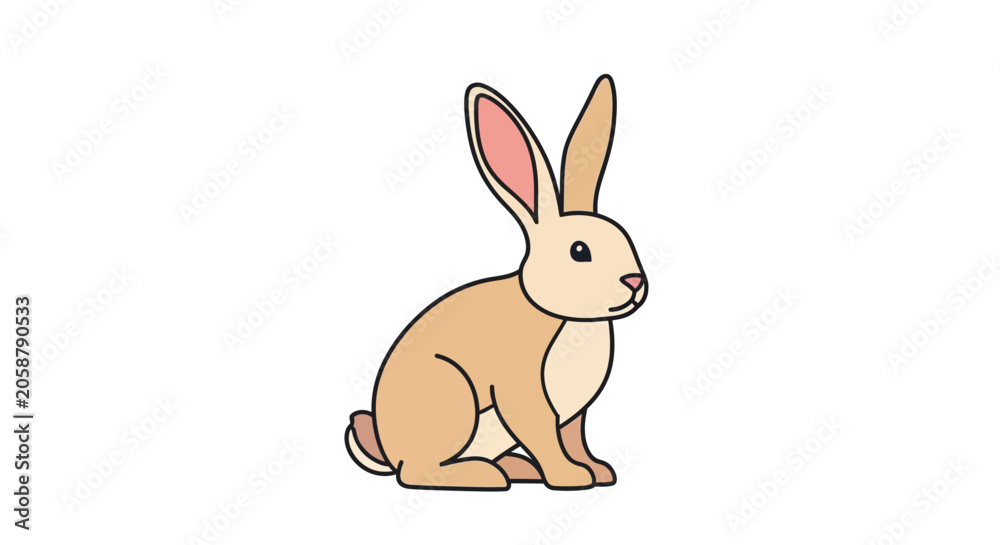 Obraz premium Cute Cartoon Rabbit Sitting Alone.