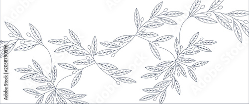 Bild auf Leinwand Navy Blue Leaf Line Art Background Minimalist Botanical Branch Sketch Illustrati