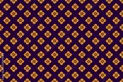 Luxury Southeast Asian Seamless Textile Design. Traditional Golden Songket Floral Pattern. Royal Purple and Gold Thai Silk Ornament