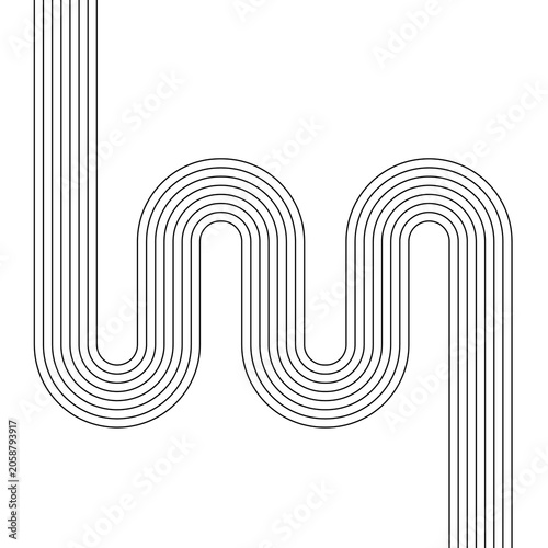 Fotografija Contemporary artistic pattern with rhythmic parallel black lines creating winding pathways across transparent grid surface