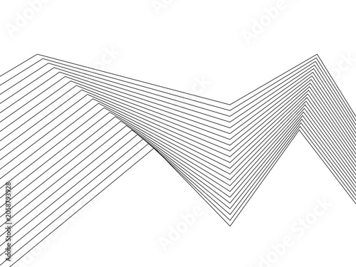 Quadro su tela Abstract graphic of straight black lines forming angular wave pattern on transparent background, modern design resource