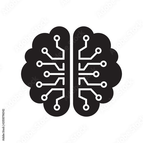 Artificial Intelligence Brain Vector Icon for Neural Network Technology
