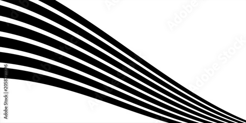 Fotografie Black on white abstract perspective line wave stripes with 3d dimensional effect isolated on white