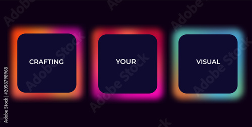Schilderij op canvas Neon gradient labels, crafting visual elements, colorful text boxes, graphic res