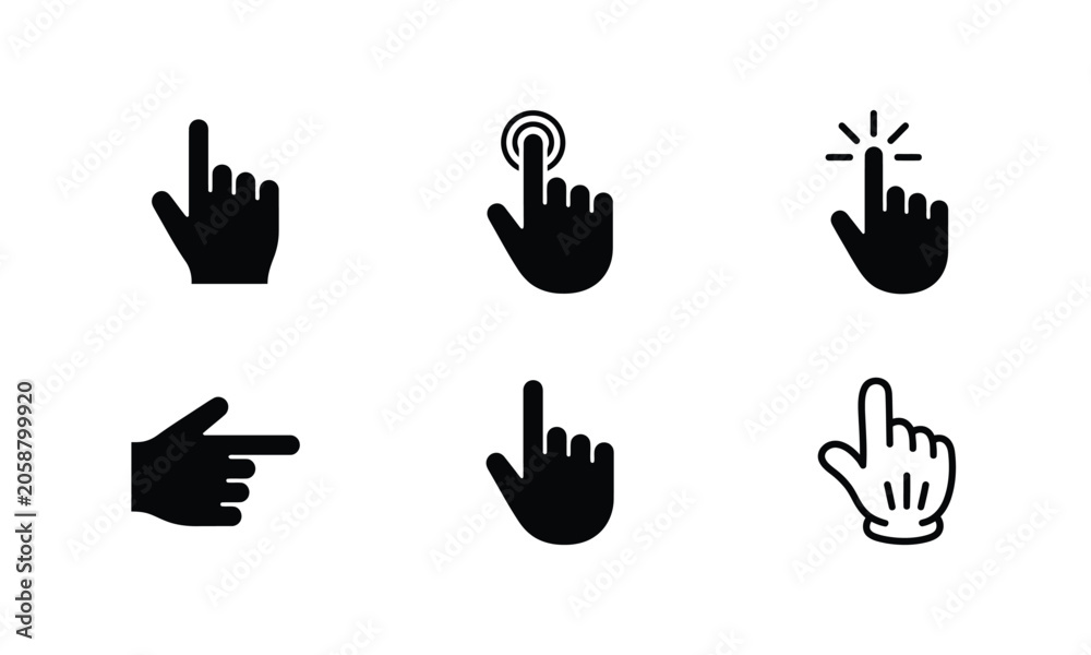 Fototapeta premium Hand cursor icons for pointer and click actions.