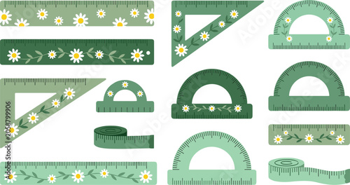 Bild auf Leinwand Floral ruler and measuring tool collection featuring daisy decorated rulers prot