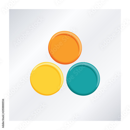 Three colorful circles in triangular arrangement