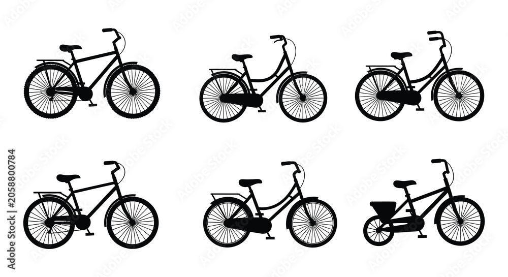 Fototapeta premium Bicycle Silhouettes A Repeating Pattern On White Background Silhouette