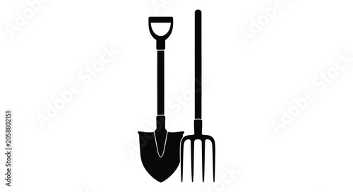 Schilderij op canvas Garden Tools Silhouette Featuring A Spade And A Rake Silhouette