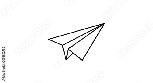 Simple black and white line drawing of a paper airplane flying upwards towards the right corner of the frame.