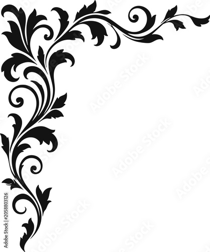 Elegant Floral Corner Border SVG | Vintage Leaf Flourish Frame Corner Clipart | Ornamental Botanical Decoration Vector