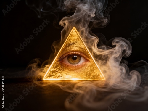 Golden Eye of Providence with Smoke on Dark Background