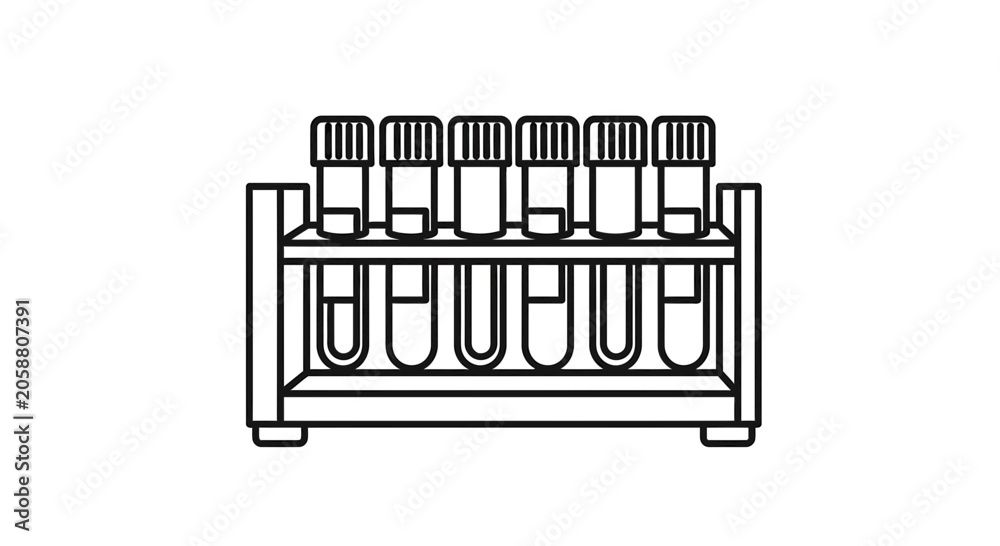 Fototapeta premium Rack of Test Tubes with Liquid, Laboratory Equipment, Scientific Research, Medical Analysis