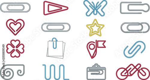 Schilderij op canvas Paper clip and stationery icon collection featuring bookmarks attachments organi