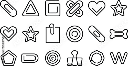 Obraz na płótnie Paper clip and stationery outline icons collection featuring office attachments