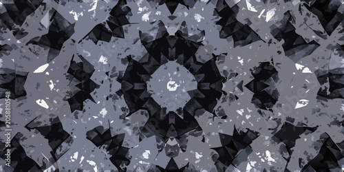 Quadro su tela Geometric kaleidoscope pattern with symmetrical arrangement in grayscale tones