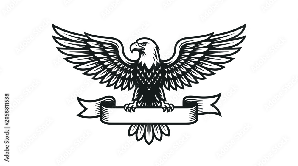 Fototapeta premium Stylized Eagle with Wings Spread and Banner Emblem.