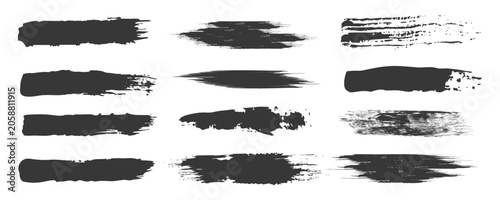 Tableau sur toile Black brush stroke set isolated on background