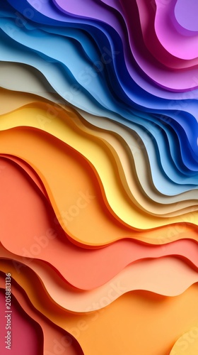Abstract colorful paper cut background with smooth wavy layers, vibrant gradient 3D wallpaper for modern digital art, graphic design and creative presentation.