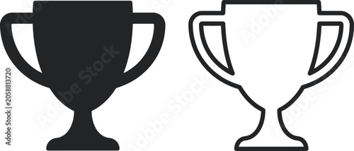 Black and white trophy icons for awards and recognition vector illustration