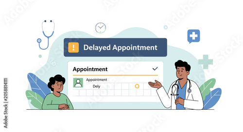 Quadro em tela Doctor explaining a delayed medical appointment to a patient in a clinic setting