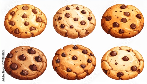 Assorted Chocolate Chip Cookies Isolated on White Background, Sweet Homemade Biscuit Collection, Generative AI