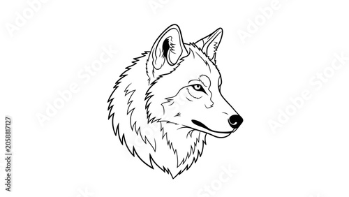 Line Art Wolf Head Portrait, Majestic Wild Animal Illustration