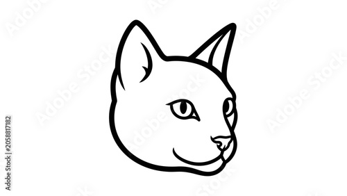 Minimalist black and white line art drawing of a cat's head, simple and clean