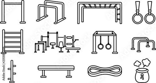 Quadro em tela Calisthenics Equipment and Outdoor Gym Silhouette Icon Set
