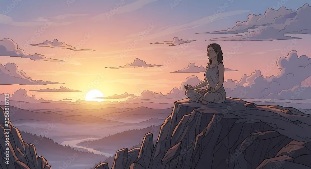 Obraz premium Meditating at Sunset.