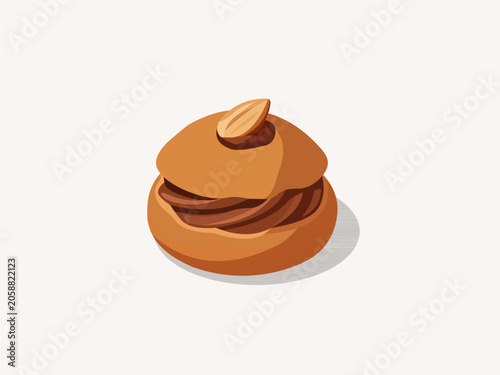 Foto Choux pastry cream puff filled with swirled chocolate cream fudge and topped wit