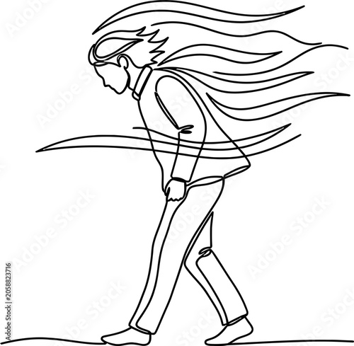 Εκτύπωση καμβά Man Fighting Strong Wind, Continuous Line Drawing