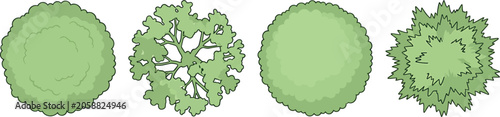 Fotografie Set of four different tree top view icons for landscape design