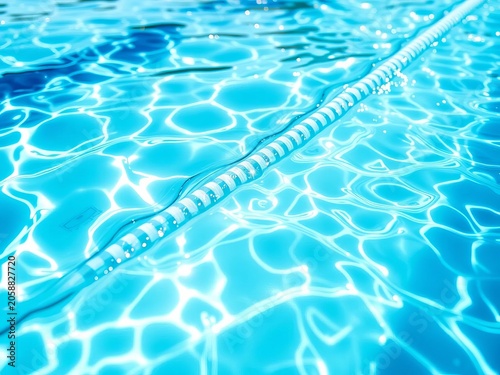 Crystal-clear water laps gently against the sides of the pool lanes as sunlight reflects off the surface, creating a dazzling display of sparkles and ripples, sunlight, leisure