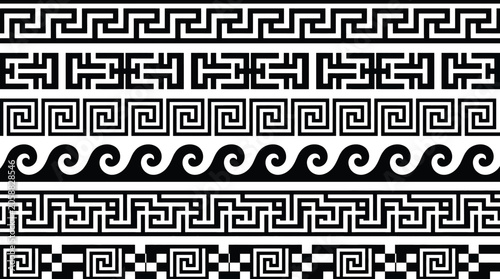 Quadro em tela Set of seamless greek meander patterns, geometric borders, ancient ornaments, ve