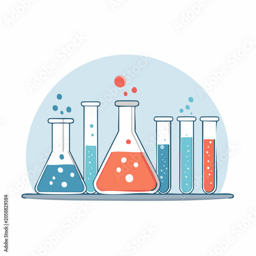 Laboratory equipment with colorful liquids and bubbles