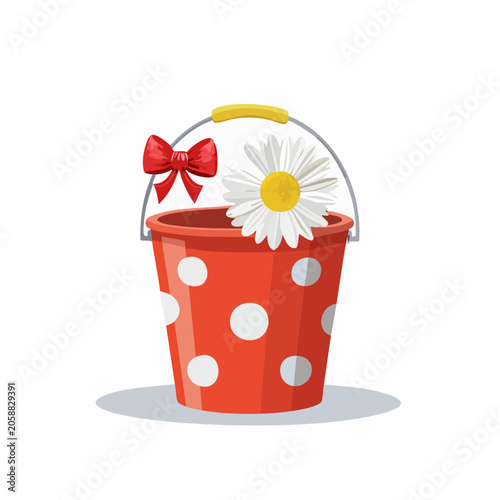 Red Polka Dot Bucket with Daisy and Bow