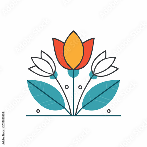 Stylized floral illustration with tulips and leaves