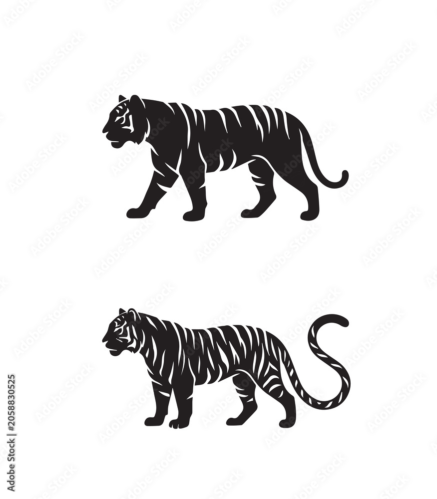 Fototapeta premium Minimalist Tiger Silhouette Vector Set in Various Poses