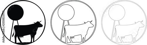Schilderij op canvas Minimalist cow farm vector icon set featuring a dairy cow silhouette and a water