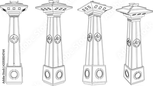 Cuadro en lienzo Elegant vector design of traditional historical fortress towers utilized as exce